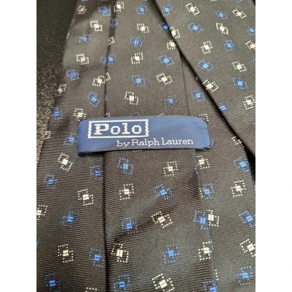 Polo Ralph Lauren Men's Necktie Navy Blue Geometric Silk 3.75